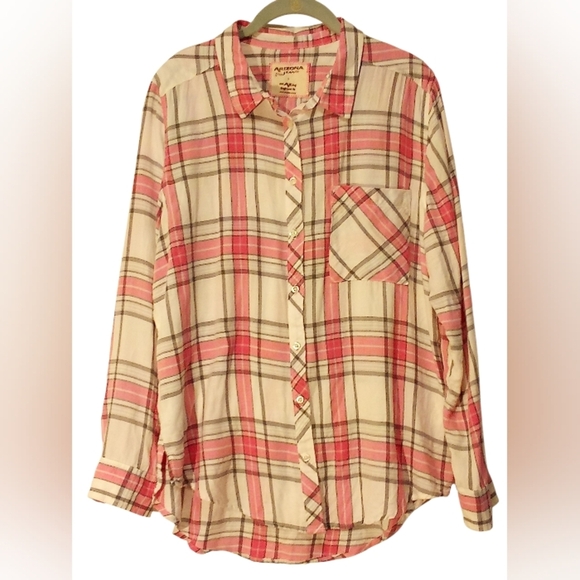 Arizona Jean CO. - Button Up Flannel Plaid Shirt, Boyfriend Fit, Long... - Picture 2 of 10
